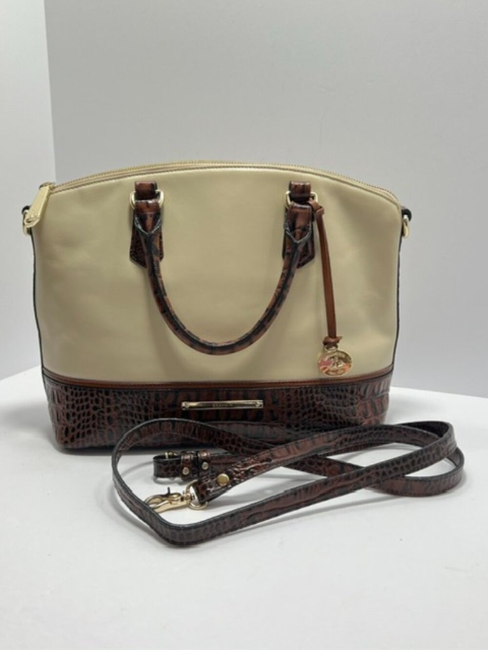 Brahmin Duxbury Satchel Ivory Summer Tuscan Tri-Texture Leather Standard Size